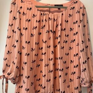 Sara Michelle XL Peach Color Blouse with Black Bird Print